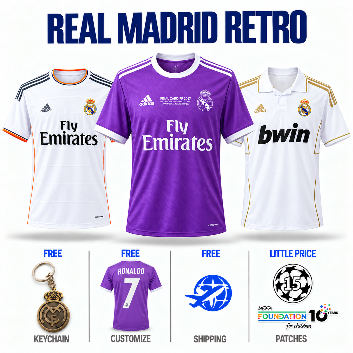 COMBO Real Madrid RETRO - Away 16/17,  Home 13/14 and Home 11/12 - Retro Version