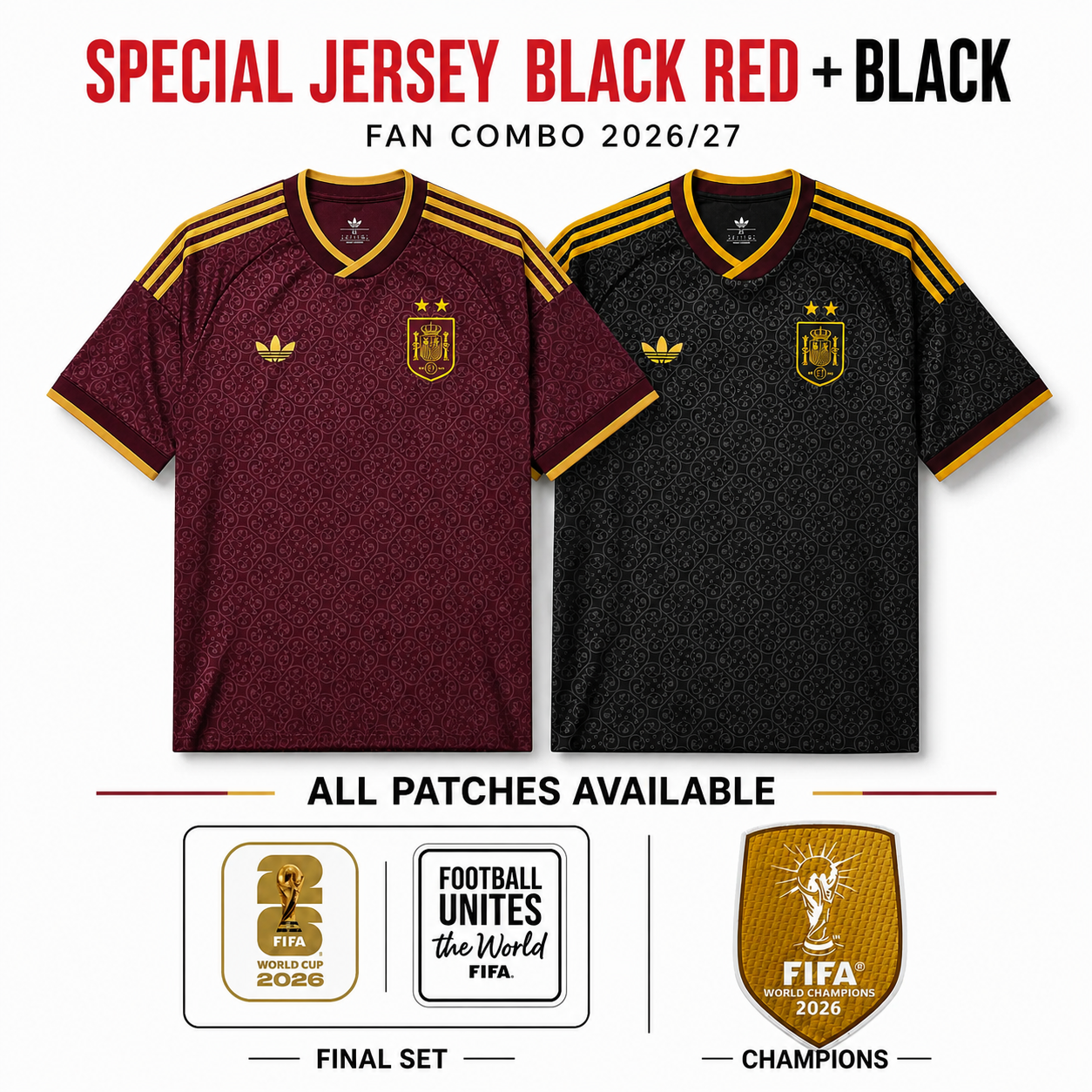 Winner COMBO Spain 26/27 - Special Jersey Red and Black - Fan Version - 2 Stars Winner ⭐⭐