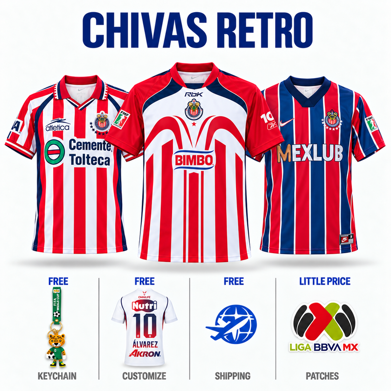 COMBO RETRO Chivas Guadalajara - Home 06/07, Away 97/98 and Home 99/00 - Retro Version