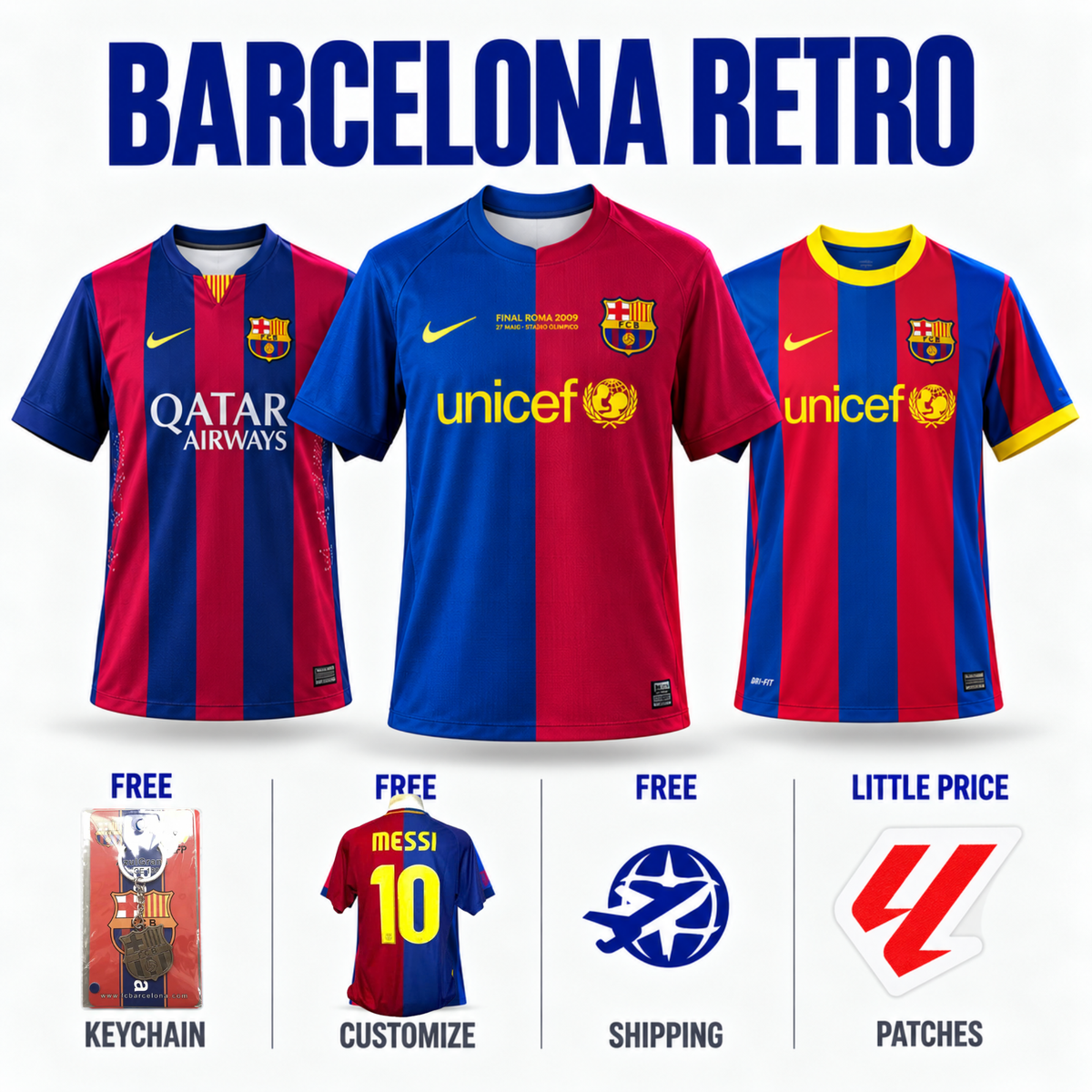 COMBO Barcelona RETRO - Home 08/09, Home 14/15 and Home 10/11 - Retro Version