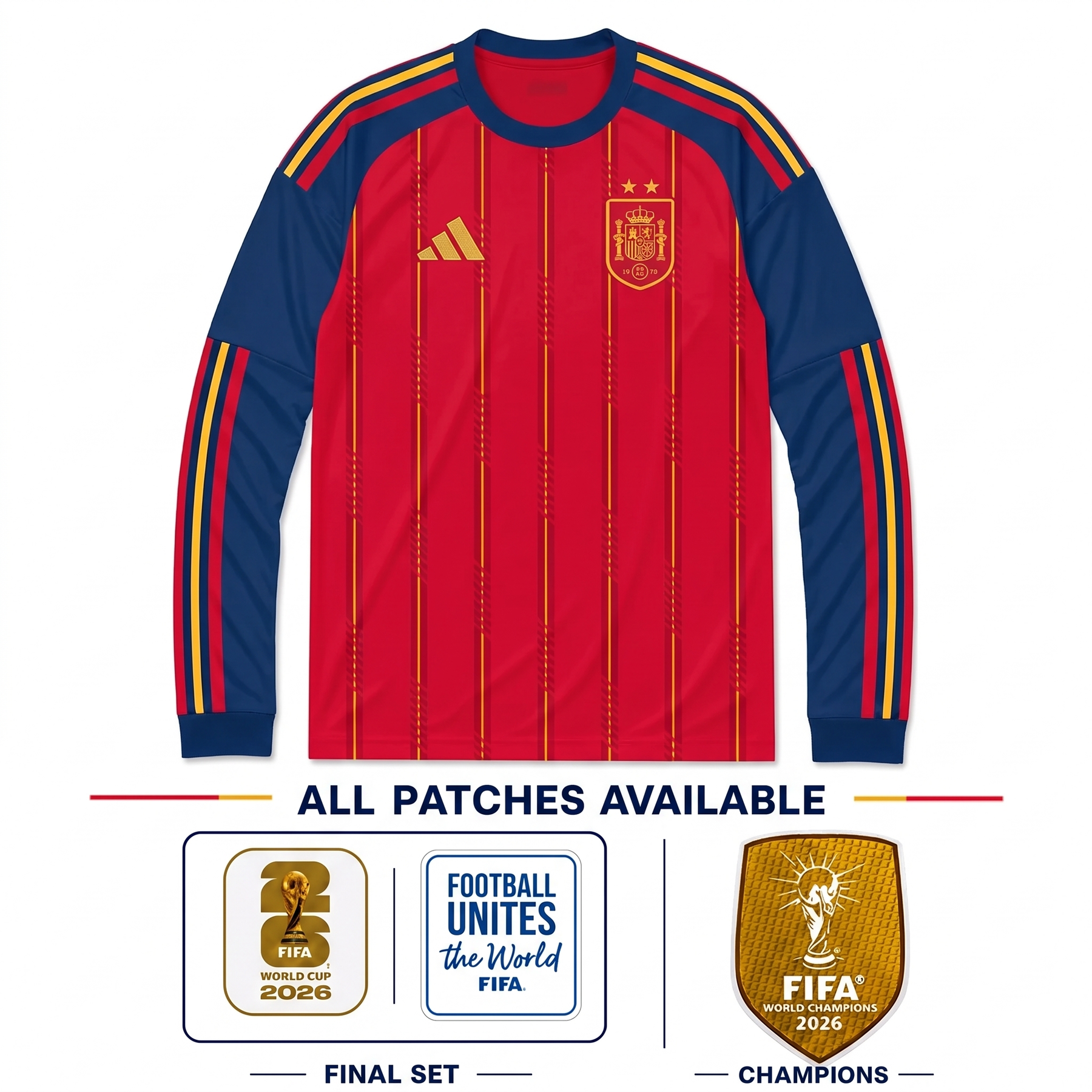 Spain WC 2026 Home - Long Sleeve - Fan Version - 2 Stars Winner ⭐⭐